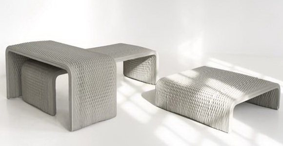 Напечатанные бетонные скамейки с узором под ткань